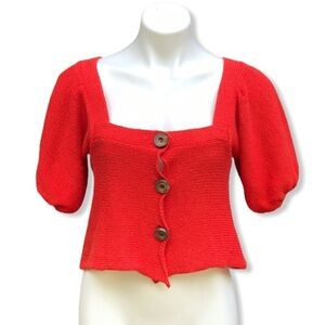 Free People Cropped Cardigan Peplum Orange Medium